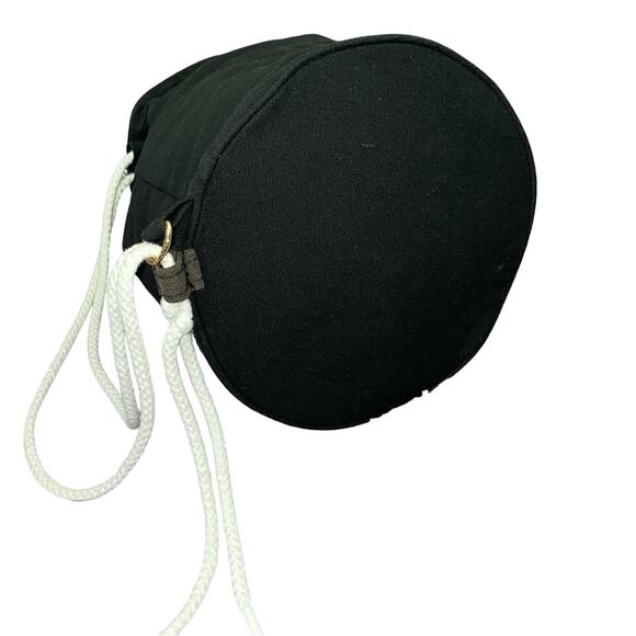AUTH CHANEL Black & White Logo Large Jumbo Drawstring Canvas Bucket Bag Backpack main image 7